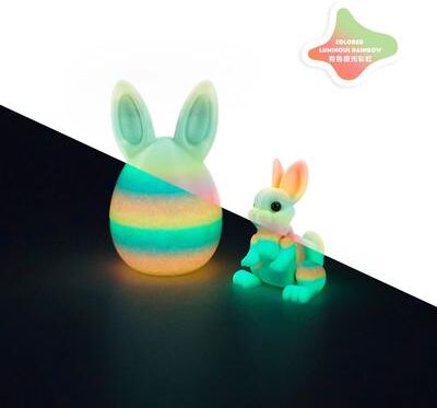 Inspired Finds 3D Printed Easter Rabbit Egg Bunny Ornament Cute Desktop Decor glow Rainbow