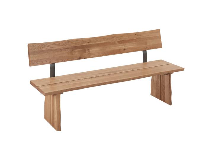 Linea Natura Sitzbank, Eichefarben, Holz, Metall, Wildeiche, massiv, 180x87x46 cm, mit Rückenlehne, abwischbar, Esszimmer, Bank, Sitzbänke, Sitzbänke mit Lehne
