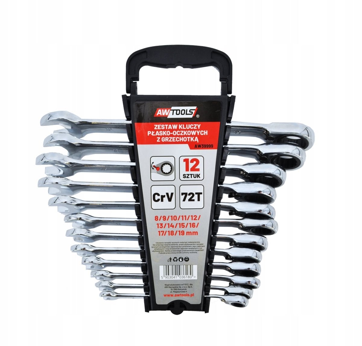 AWTOOLS 12-delige ringsleutelset met ratel, 8-19 mm