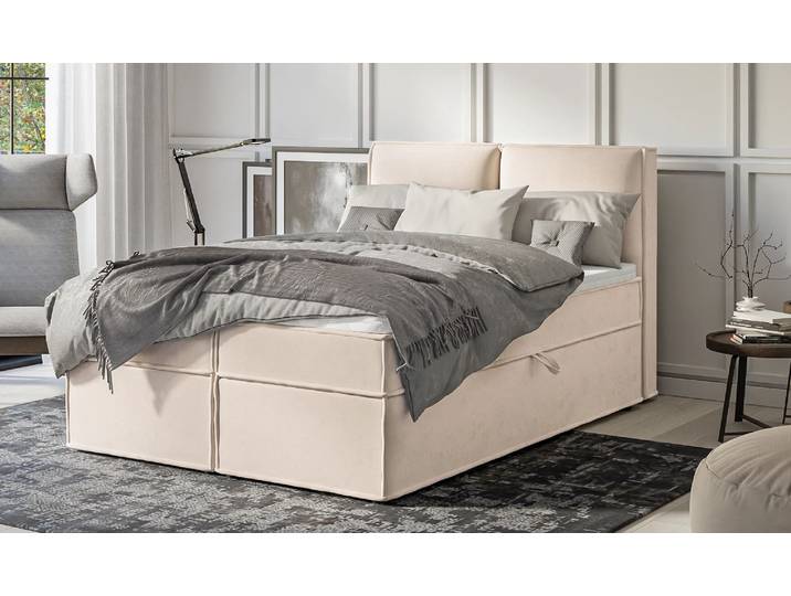 S-Style Möbel Uma - Modernes Boxspringbett mit Topper und Bettkästen - Beige