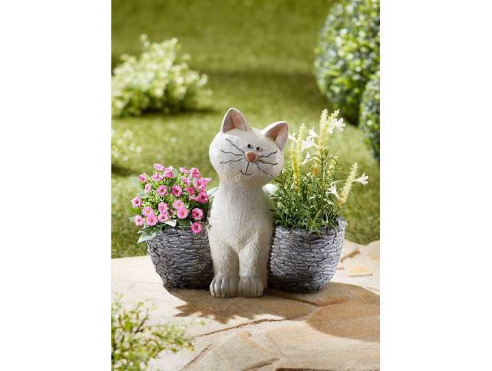 Pflanztopf Katze aus Polyresin, Grau