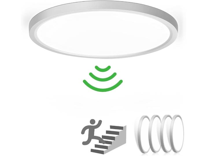 Lot de 4 lampes de plafond LED avec détecteur de mouvement 24W, 2400LM 4000K, luminaires encastrés ronds, lampes d'intérieur fines de 30 cm pour couloir, balcon