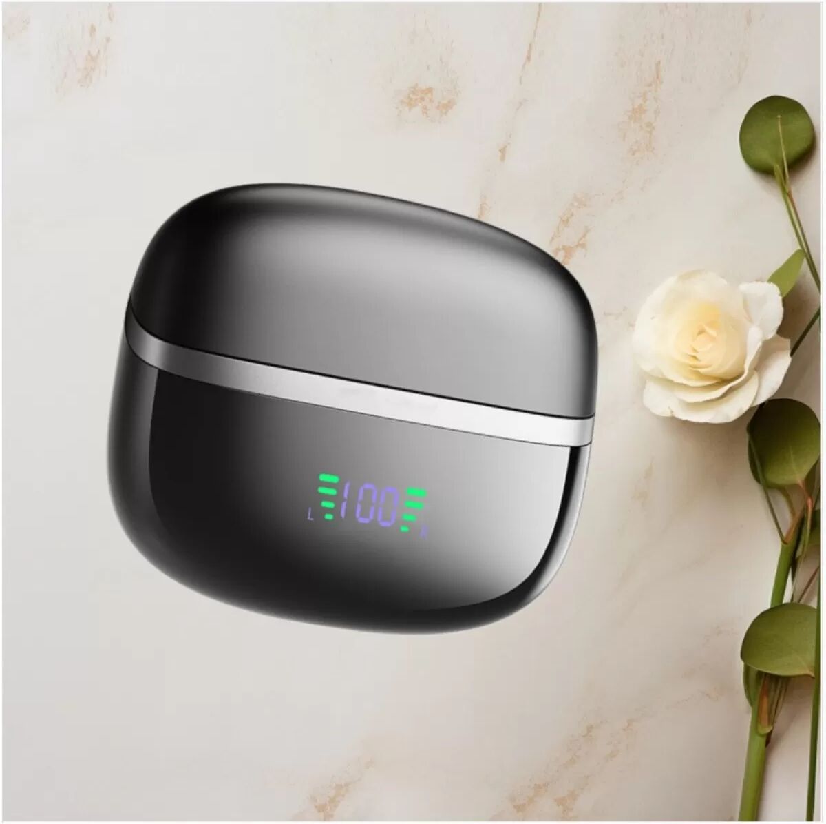 INF Smart Digital ENC In-Ear True Wireless Earbuds mit 400mAh Ladeetui, Ergonomischer Sicherer Sitz, Bluetooth, kompatibel mit Schwarz