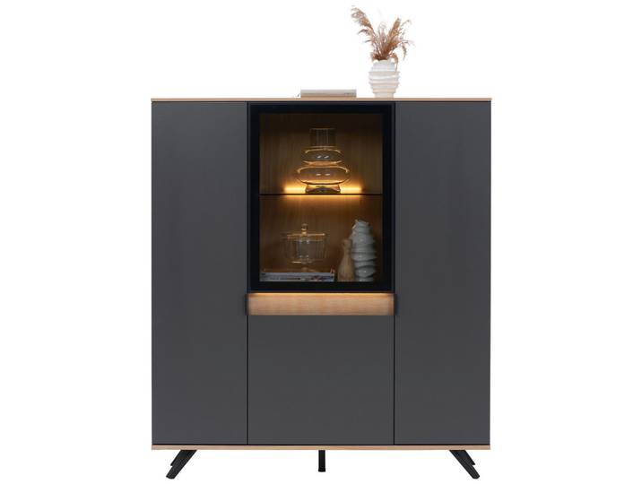 Dieter Knoll Highboard, Anthrazit, Eichefarben, Holz, Glas, Holzwerkstoff, Asteiche,Asteiche,Asteiche, furniert,furniert,furniert, 8 Fächer, 130.5x134.6x42 cm, Typenauswahl, Beimöbel erhältlich, Kleinmöbel, Kommoden, Highboards