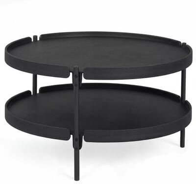 Costway 2-Tier Plastic Coffee Round Coffee Table for Living Room-Black