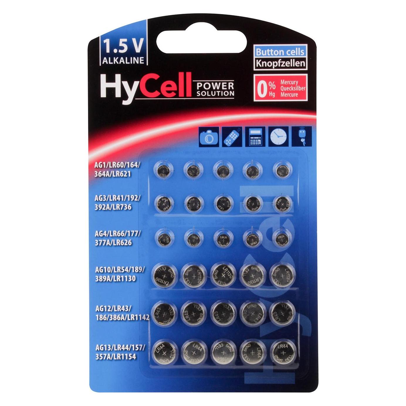 HyCell Alkaline Knopfzellen Set (30 Stk., AG10, 130 mAh) (PBIA31)