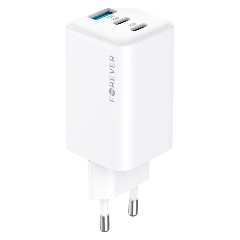 Forever TC-08-65ACC GaN PD QC charger 2x USB-C 1x USB 65W white (65 W, 3 Ports) (5900495621818)