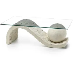 Stones Onda - Couchtisch (120 x 70 - transparent) aus beigem gehärtetem Glas