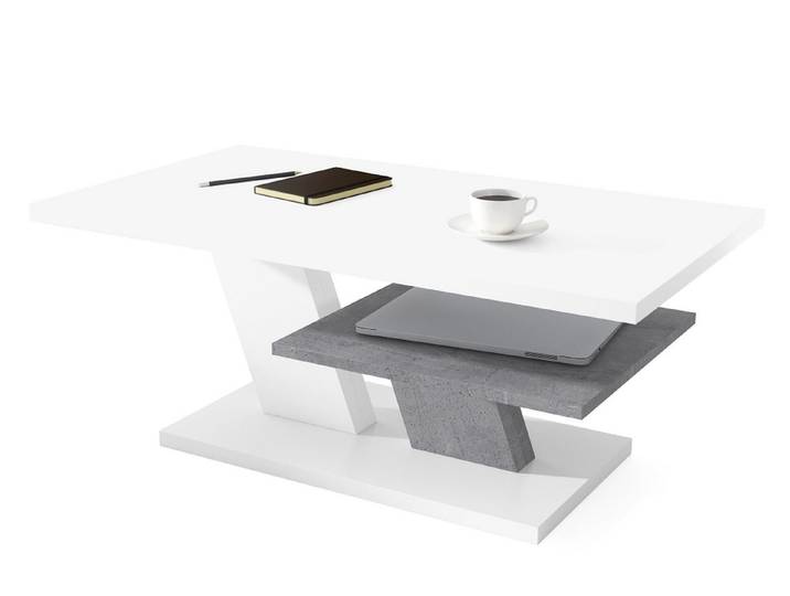 Mazzoni Couchtisch Cliff Weiß matt / Beton Betonoptik Wohnzimmertisch 110x60x45cm