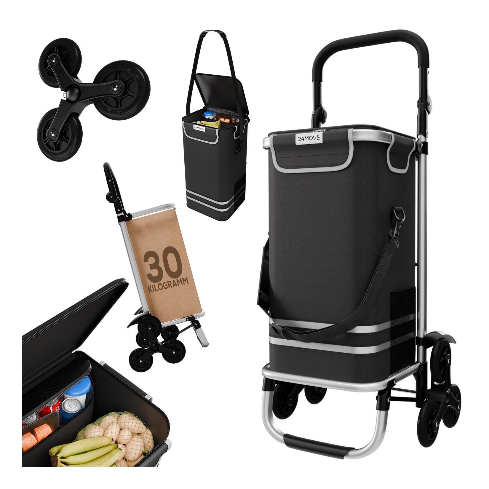 24MOVE® Einkaufstrolley ALEGRE 3in1 Trolley faltbarer Einkaufswagen mit Kühlfach, schwarz
