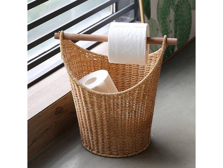 Panier à linge en rotin PP tressé, porte-papier toilette, organisateur sur pied, accessoires de salle de bain pour la décoration intérieure