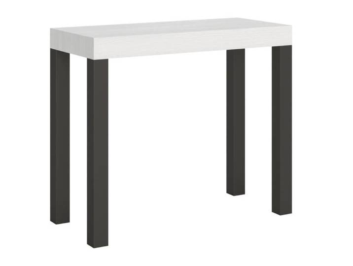 Console extensible blanche et pieds métal gris 8 places 40 à 196 cm Evy 2 pieds