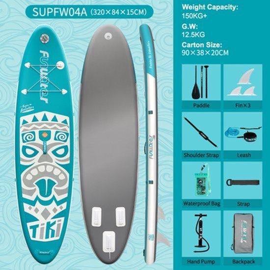Aufblasbares SUP-Board, 320x84x15 cm - Zweischichtiges PVC - Rutschfeste EVA-Oberfläche - Inklusive Zubehör - Wassersport-Board