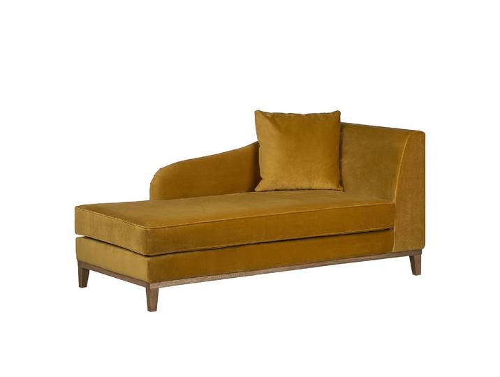 Recamiere Gelb Samt Madhu 167 x 82 x 77cm Armlehne davorstehend rechts Walnuss Glamour