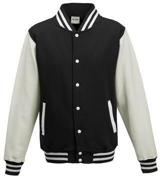 Just Hoods By AWDis JHA043 Adult Letterman Jacket in Jet Black/White size Small   Cotton/Polyester Blend