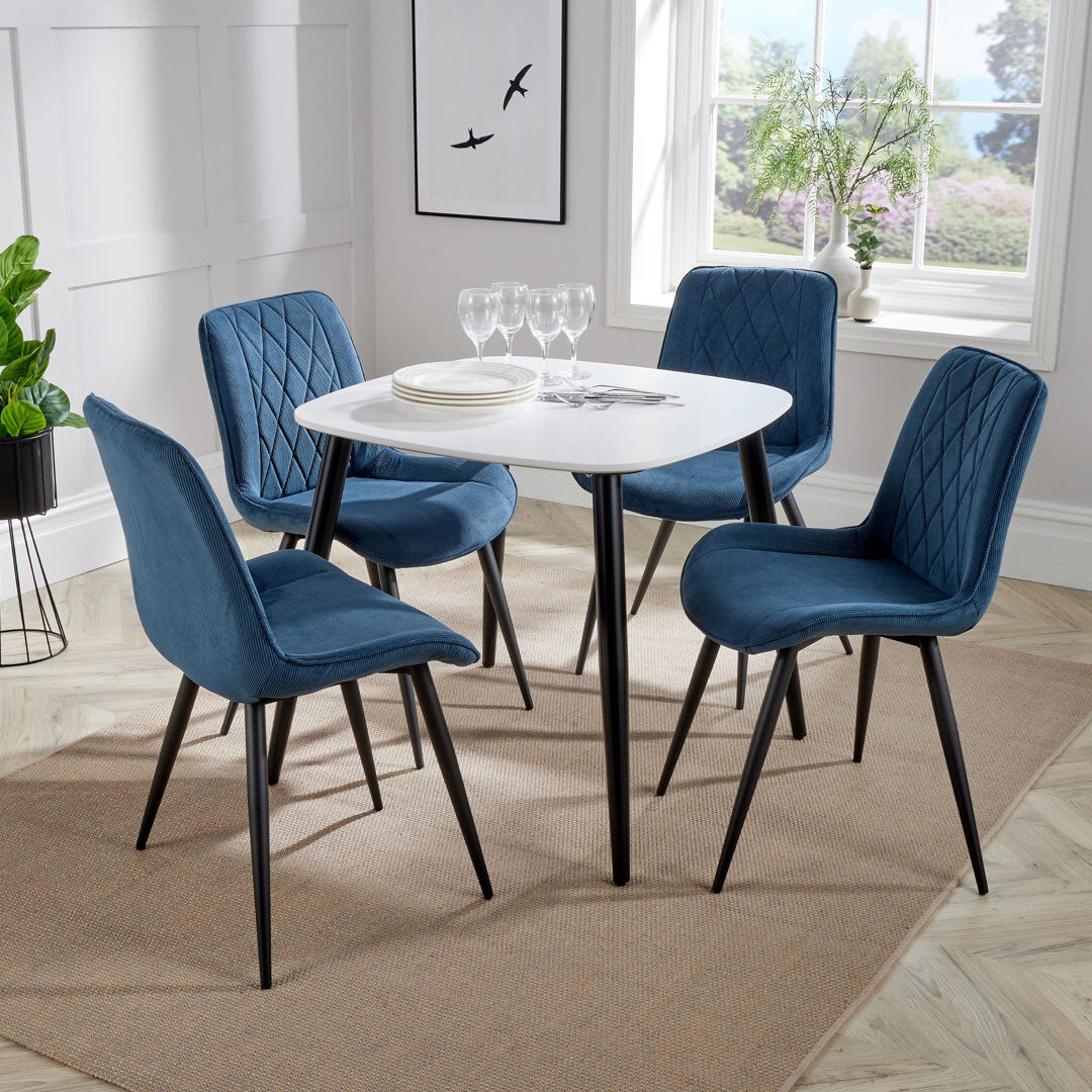 George Oliver Aspen 5-Piece Casual Dining Set - Square Dining Table & Four Upholstered Diamond Fabric Chairs White/Blue 4