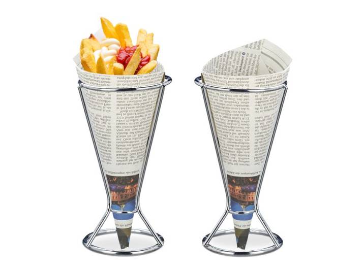 Relaxdays Lot de 4 supports cornet de frites inox