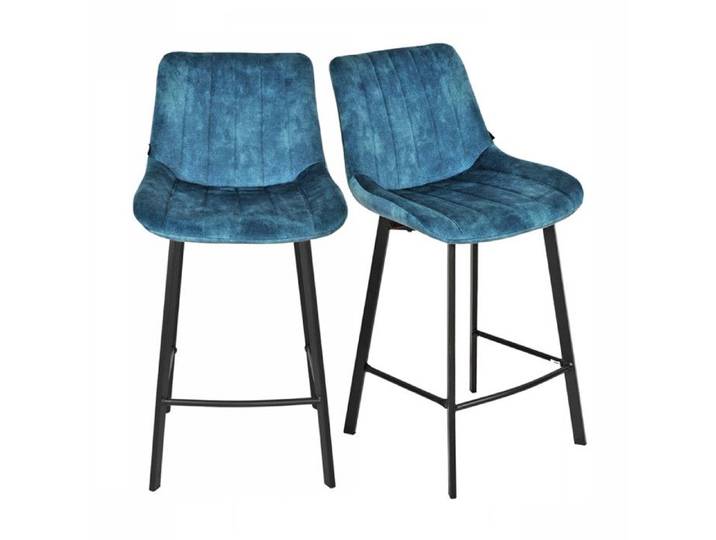 Lot 2 tabourets de bar velours bleu canard pieds métal noir – NANY 2 Meubletmoi