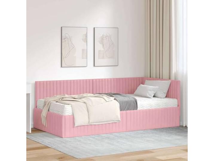 LPERTGFHU Bettgestell mit Matratze 90 x 200 cm, Samt Eckbett Grau Gepolstertes Kopfteil, Wandmontage-Design, Mittlere Härte, Inklusive Lattenrost