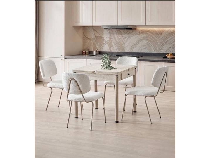 JVmoebel Esstisch Esszimmer-Set Esstisch 4x Stuhle Beige Holz Komfortabel Modern (5-St), Made in Europa