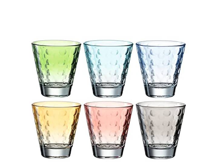 Leonardo Optic Trink-Gläser 6er Set, spülmaschinenfeste Wasser-Gläser, bunte Trink-Becher aus Glas, farbiges Getränke-Set, 215 ml, 025906