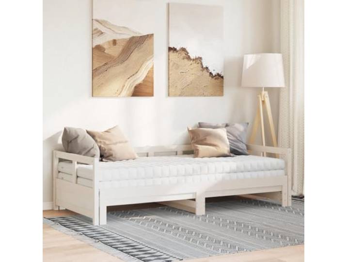 KTHLBRH 2-in-1 Schlafsofa mit Rollen, weiß, Kiefernholz Mit 2 Schaumstoffmatratzen, Lattenrost, Öffnung 184 cm, Belastung 150 kg