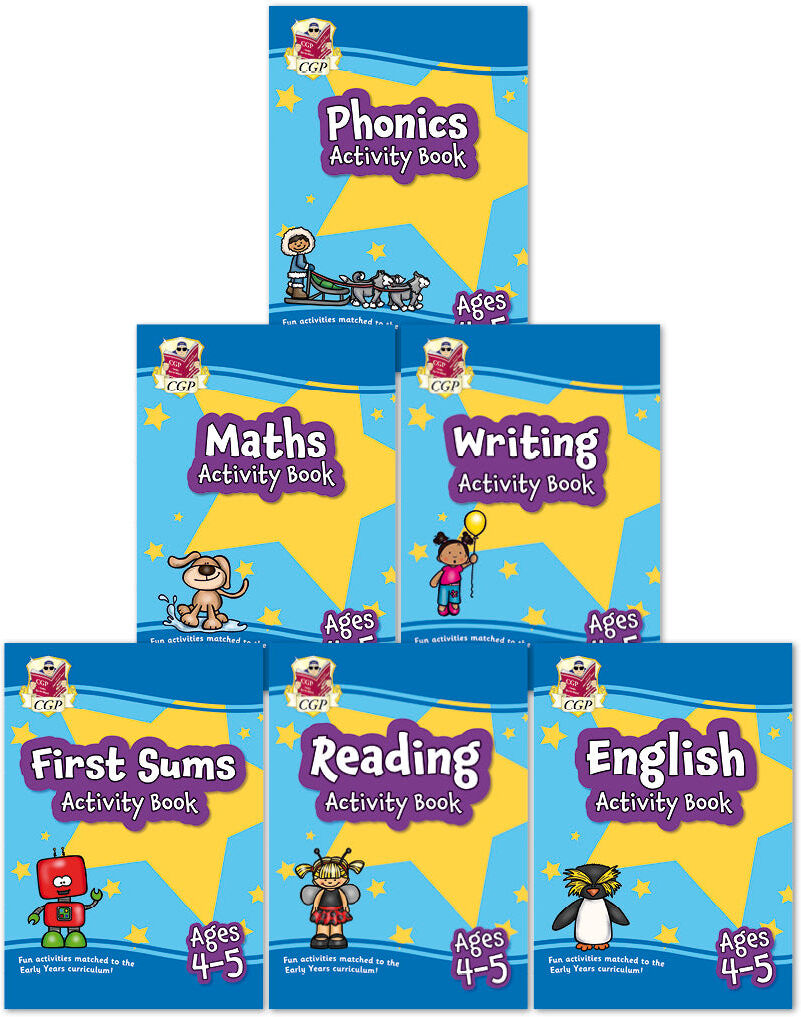 CGP Books CGP Reception Activity Book Bundle –  Age 4-5 (First Sums, Maths, English, Phonics, Writing, Reading)