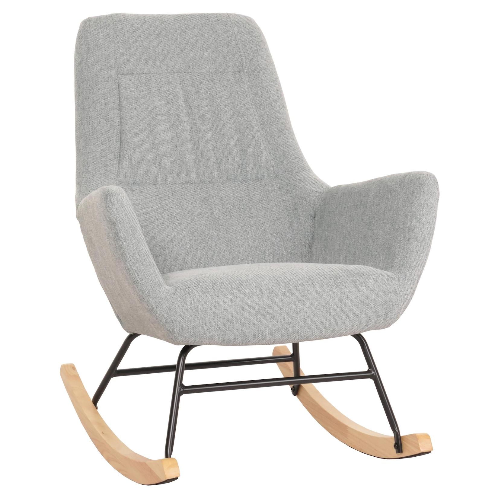 Schaukelstuhl MCW-N13, Schwingstuhl Relaxsessel Fernsehsessel, Massiv-Holz Metall Stoff/Textil 320g/m² ~ grau-grün