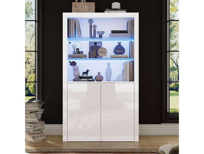 Vitrine LED verre trempé rangement vertical 100x35x170cm