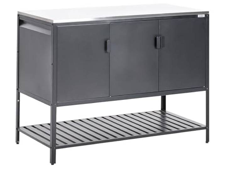 Beliani Outdoor-Küchenschrank Stahl schwarz mit Edelstahlplatte Silber modern Maenza
