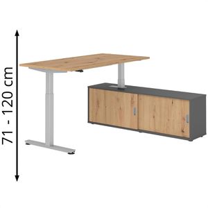 Hammerbacher Schreibtisch XMST, 29368, asteiche, mit Sideboard, elektrisch verstellbar, 160 x 160cm