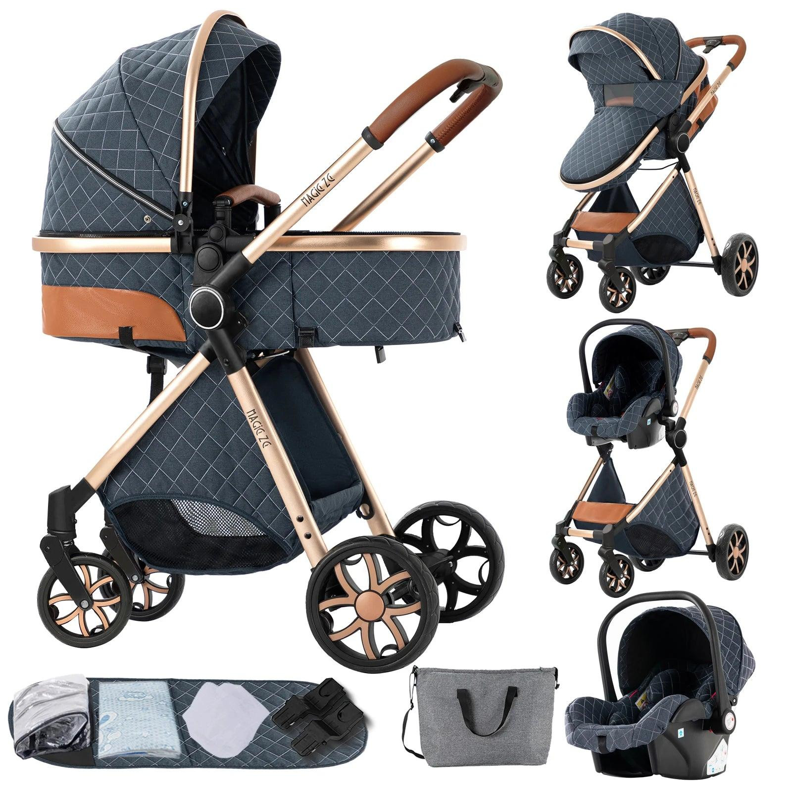 Selius Kinderwagen 3-in-1 Multifunctioneel Inklapbaar en Verstelbaar met Slaapmand