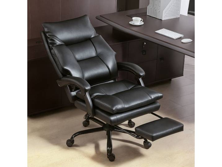 HOMCOM Chaise Bureau Cuir Noir Réglable Inclinable 135°