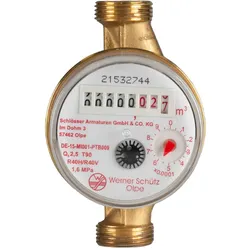 JS Einstrahlzähler Wohnungs-Wasserzähler Aufputz für Warmwasser Q3 2,5 m3 - Baulänge 110 mm