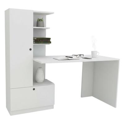 Dmora Schreibtisch Dfrabott, Mehrzweckschreibtisch, Bürotisch für PC, Eckschreibtisch, 150x62h140 cm, Weiß