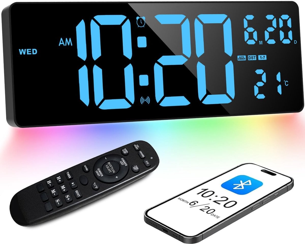 Moderne Ronde Digitale Wandklok met Silent Quartz Beweging - Blauw/Zwart