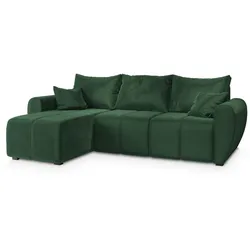 ECKSOFA MADISON Grün Plüsch-Stoff mit Schlaffunktion