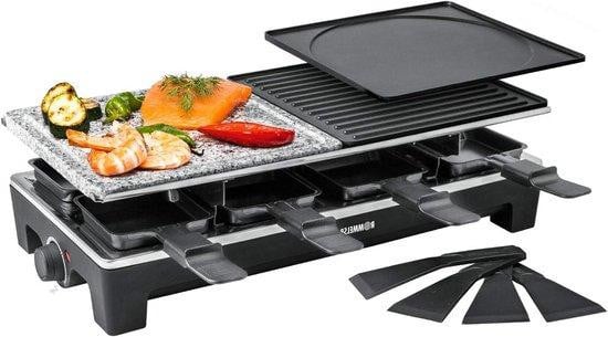 Rommelsbacher Raclette Grill met 3 comboplaten en 8 pannetjes, Zwart/RVS