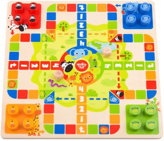 Tooky Toys Tooky Toy's Wooden 2-in-1 Ludo And Snakes And Ladders Board Game for Kids, Ages 3+