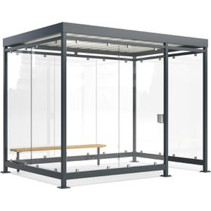 WSM Personenunterstand Economy Köln K3 d/b, anthrazit, 3 Wände + Windfang aus Glas, 318 x 217cm (B/T), für 6 Personen