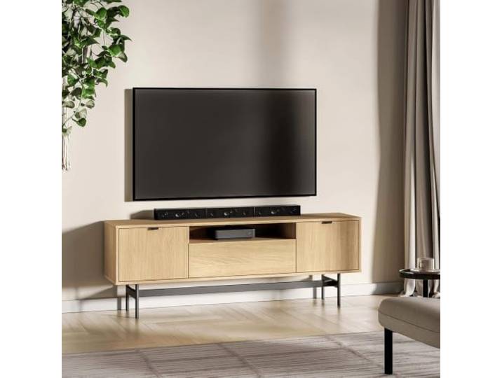 Lomadox Wohnzimmer Lowboard 150 cm breit in Eiche mit 2 Türen, 1 Klappe & Softclose-Funktion
