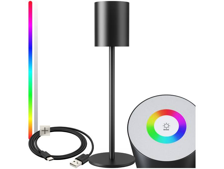 Moderne Tischlampe Corly, LED, 7 Lichtfarben, dimmbar - schwarz