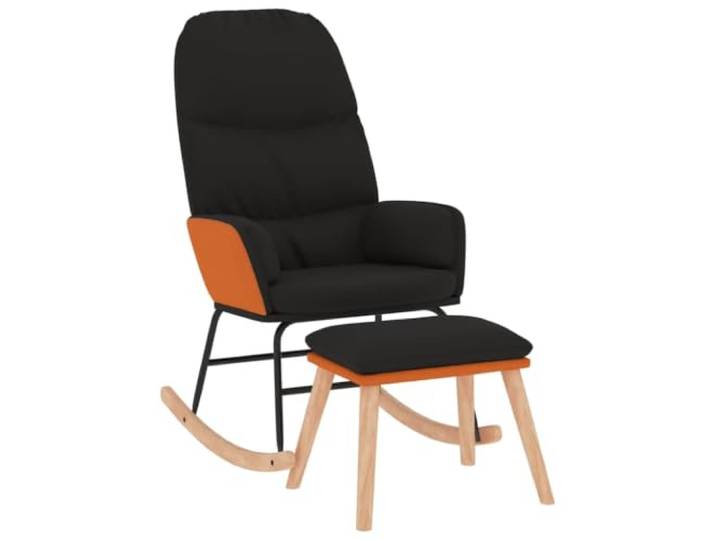 HFXHIJXQ Schaukelstuhl mit Hocker 2er Set Modern Schwarz Holz Metall Bequemer Relaxstuhl mit Fussstütze für Wohnzimmer und Schlafzimmer. Ergonomischer Fernsehsessel belastbar bis 110 kg.