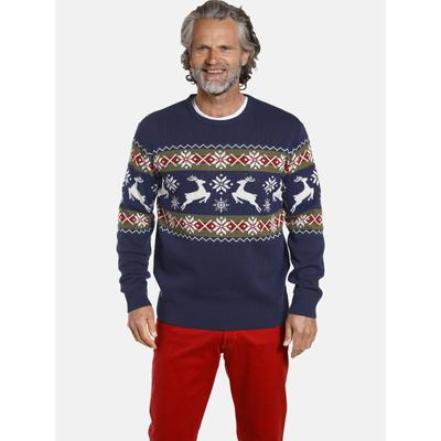 Rundhalspullover JAN VANDERSTORM "Pullover TORE", Herren, Gr. 4XL, bunt (dunkelblau gemustert), Obermaterial: 50% Baumwolle CO. 50% Polyacryl PAN., gemustert, normal, Rundhals, Pullover Rundhalspullover