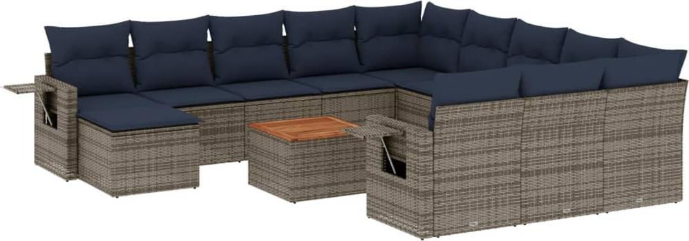 vidaXL 13-teiliges Gartensofa-Set mit Kissen, grau, Polyrattan