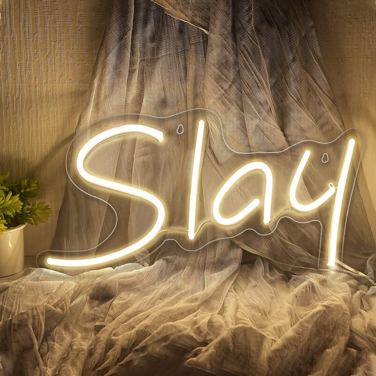 Rosikey Slay USB LED Neon Wandlamp - Geel Nachtlampje voor Slaapkamer en Woonkamer