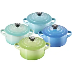 Mini Cocotte Metallics Geschirr zum Backen und Servieren 250 ml blau und grün 4 St.