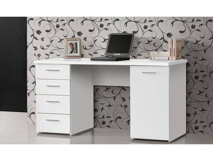 Bureau 1 porte et 4 tiroirs Abro 2 Blanc Mat - Basika