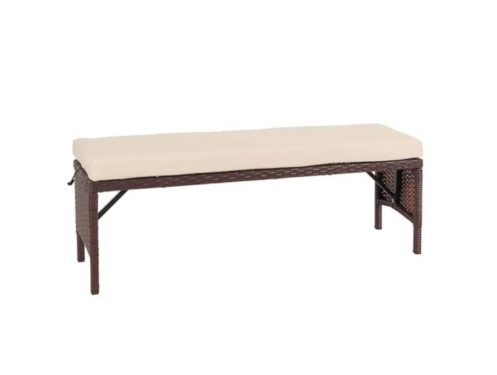 Mendler Poly-Rattan Sitzbank HWC-G16 112cm - braun, Kissen Creme Gartenbank, Rattanbank, Gastronomie