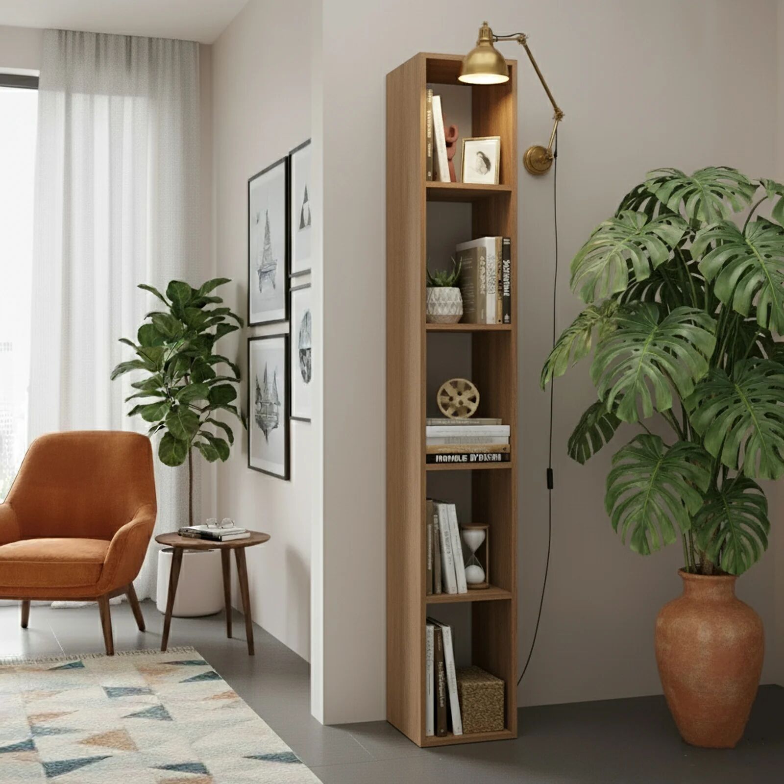 garneroarredamenti Libreria colonna 28x186h cm con 4 ripiani rovere scuro Sunset